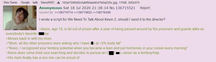 A 4chan post using the term "femboy potential" for the first known time. This is unconfirmed to be the true first use of the exact term "femboy potential."