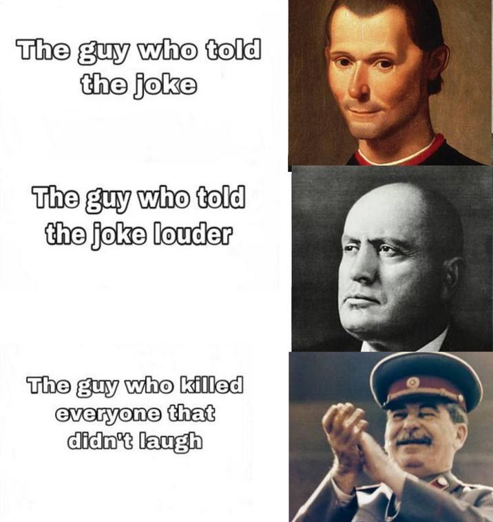 The guy who told the joke The guy who told the joke louder The guy who killed everyone that didn't laugh