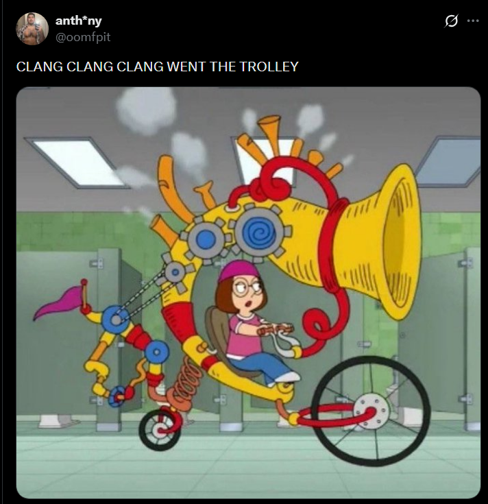 0 anth*ny @oomfpit CLANG CLANG CLANG WENT THE TROLLEY 09999