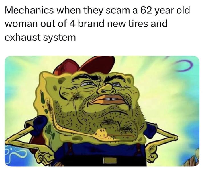 Mechanics when they scam a 62 year old woman out of 4 brand new tires and exhaust system