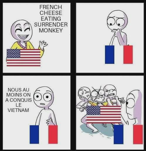 NOUS AU MOINS ON A CONQUIS LE VIETNAM FRENCH CHEESE EATING SURRENDER MONKEY