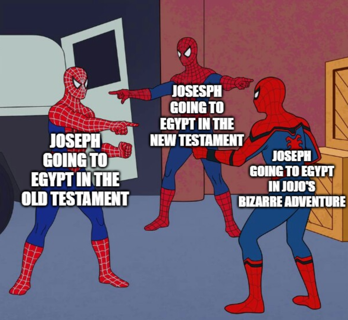 JOSEPH GOING TO EGYPT IN THE OLD TESTAMENT JOSESPH GOING TO EGYPT IN THE NEW TESTAMENT JOSEPH GOING TO EGYPT IN JOJO'S BIZARRE ADVENTURE