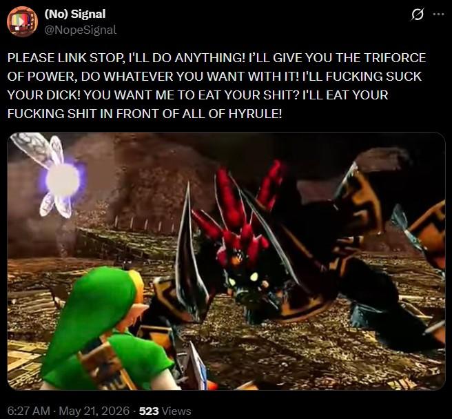 A parody of Homelander's death in The Boys. The parody is based on The Legend of Zelda.
