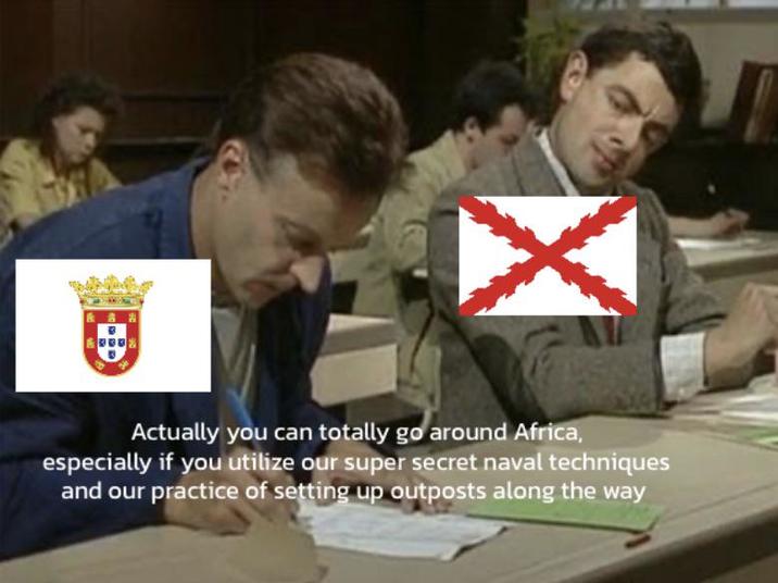 Actually you can totally go around Africa, especially if you utilize our super secret naval techniques and our practice of setting up outposts along the way