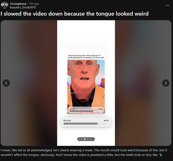 A Reddit post suggesting that Harward is a lizard person. The post highlights his teeth.