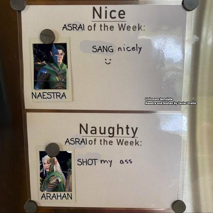 Nice ASRAI of the Week: SANG nicely ☺ NAESTRA Naughty ASRAI of the Week: SHOT my ass ARAHAN Unknown template Naestra and Arahan by Javier Orella