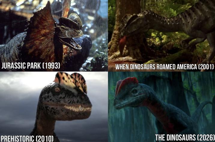 JURASSIC PARK (1993) WHEN DINOSAURS ROAMED AMERICA (2001) PREHISTORIC (2010) THE DINOSAURS (2026)