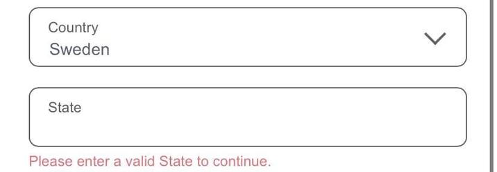 Country Sweden State Please enter a valid State to continue.