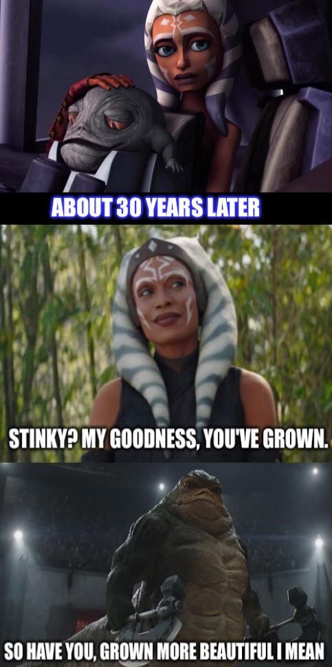 ABOUT 30 YEARS LATER STINKY? MY GOODNESS, YOU'VE GROWN. SO HAVE YOU, GROWN MORE BEAUTIFUL I MEAN