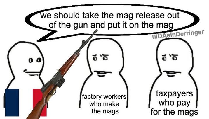 we should take the mag release out of the gun and put it on the mag u/DAsInDerringer factory workers who make the mags taxpayers who pay for the mags