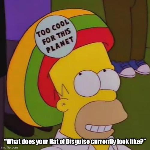 TOO COOL FOR THIS PLANET "What does your Hat of Disguise currently look like?" imgflip.com
