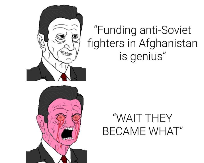 "Funding anti-Soviet fighters in Afghanistan is genius" "WAIT THEY BECAME WHAT”