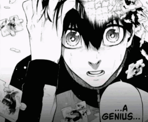 A reaction image of Isagi from Blue Lock. It is used to call someone a genius.