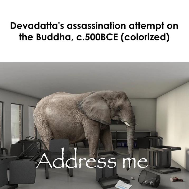 Devadatta's assassination attempt on the Buddha, c.500BCE (colorized) Address me