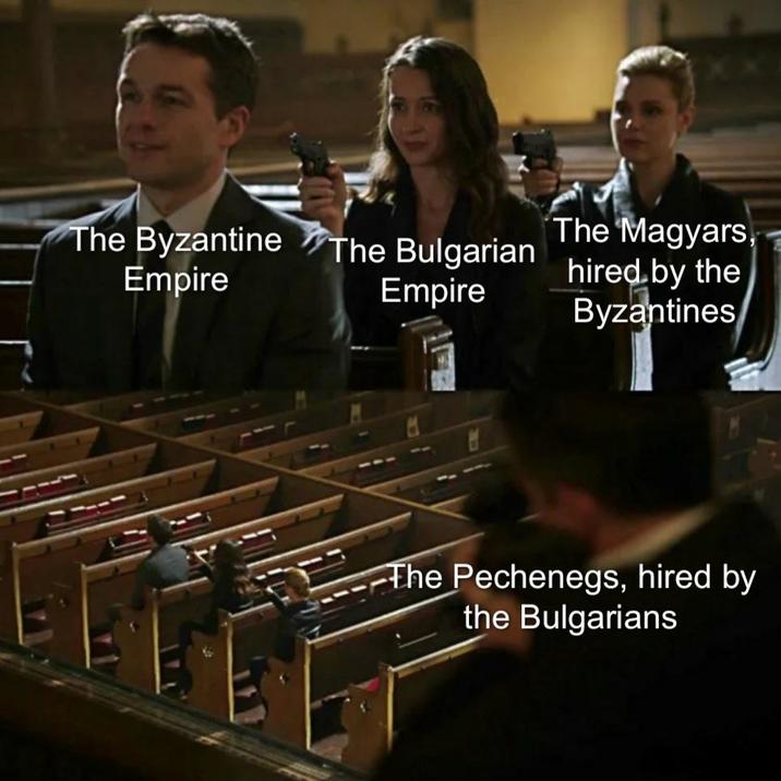 The Byzantine The Bulgarian Empire Empire The Magyars, hired by the Byzantines The Pechenegs, hired by the Bulgarians