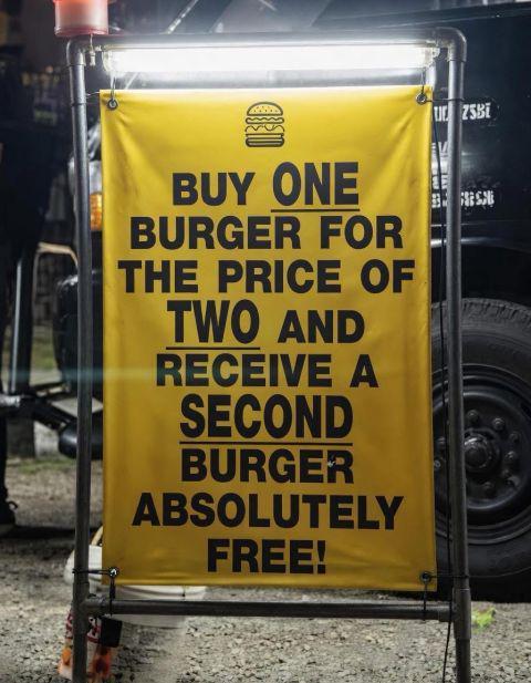 BUY ONE BURGER FOR THE PRICE OF TWO AND RECEIVE A SECOND BURGER ABSOLUTELY FREE! UZSBI