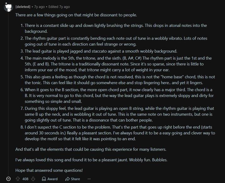 A comment by a now-deleted Redditor explaining why the end credit song of SpongeBob makes some people uncomfortable or scared.