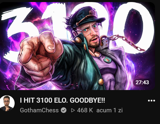 3100 I HIT 3100 ELO. GOODBYE!! GothamChess ▷ 468 K acum 1 zi 27:43