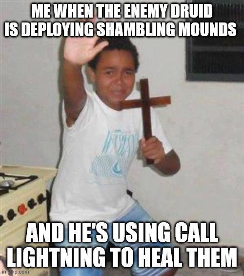 ME WHEN THE ENEMY DRUID IS DEPLOYING SHAMBLING MOUNDS AND HE'S USING CALL LIGHTNING TO HEAL THEM imgflip.com