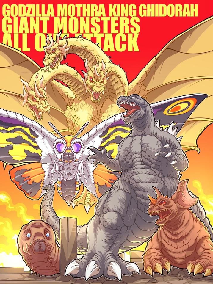 GODZILLA MOTHRA KING GHIDORAH GIANT MONSTERS ALL ON TACK