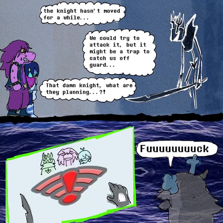 the knight hasn't moved for a while... We could try to attack it, but it might be a trap to catch us off guard... That damn knight, what are they planning... ?! Fuuuuuuuuck