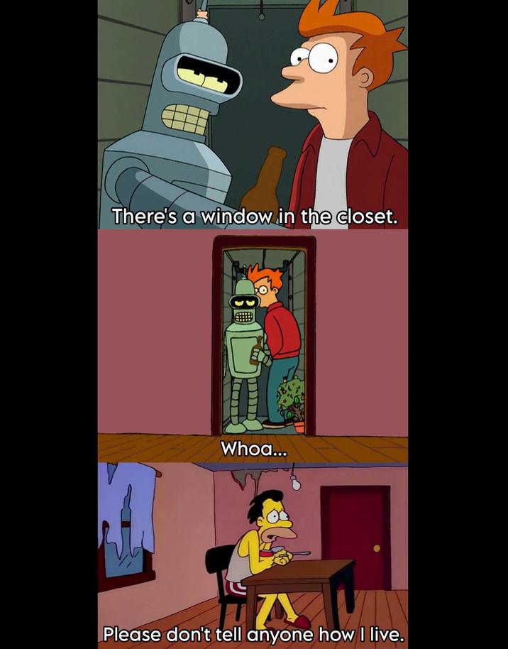 There's a window in the closet. Whoa... A Please don't tell anyone how I live.