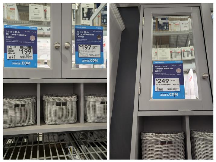 SURFACE MOUNT 25-in x 30-in 2550857 allen roth Mirrored Medicine Cabinet Montaje en superficie Gabinete de bato con espejo de 25 pulg 30 g A+R 24.75 GRAY BASKET MEDCAB 42 W 15 DEAL $199 FIND MORE ON Was 249 LOWES.COM 313284 allen roth 25-in x 30-in Mirrored Medicine Cabinet Montaje en superficie $197 Everyday allen ruk FING MORE ON LOWES.COM الدر 2550057 allen roth SURFACE MOUNT 25-in x 30-in Mirrored Medicine Cabinet $249 Ca A+R 24.75 GRAY BASKET MEDCAB 421 FIND LOWES.COM
