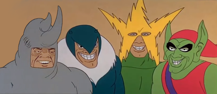 I was doing a v-tuber version of this for my brother and I wanted a higher resolution version for a reference. Sourced the trio from a youtube upload of the episode and the rhino from a TikTok upload of another episode. I also colour corrected the rhino because the autism compelled me.