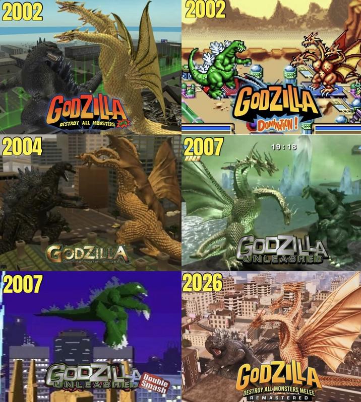 2002 2002 2004 GODZILLA DESTROY ALL MONSTERS 2007 GODZILLA UNLEASHED Double Smash GODZILLA DOMINATION! 2007 19:18 2026 GODZILLA UNLEASHED And GODZILA DESTROY ALL MONSTERS MELEE REMASTERED