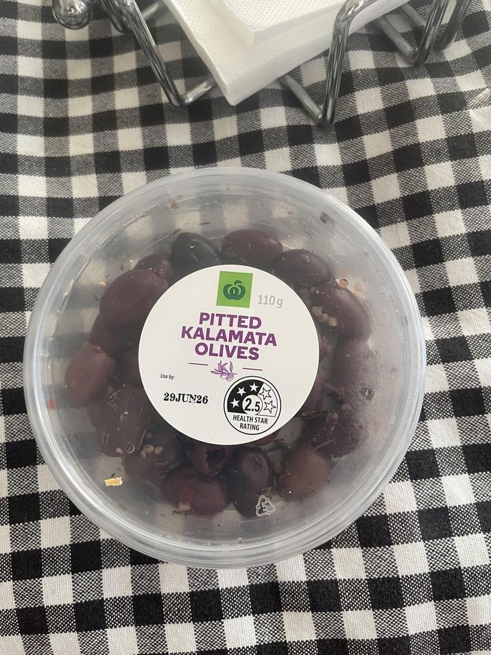 110g PITTED KALAMATA OLIVES Use by: 29JUN26 2.5 HEALTH STAR RATING