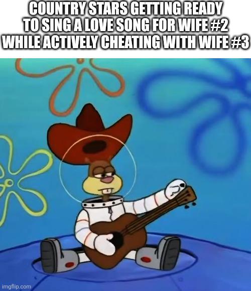 COUNTRY STARS GETTING READY TO SING A LOVE SONG FOR WIFE #2 WHILE ACTIVELY CHEATING WITH WIFE #3 imgflip.com