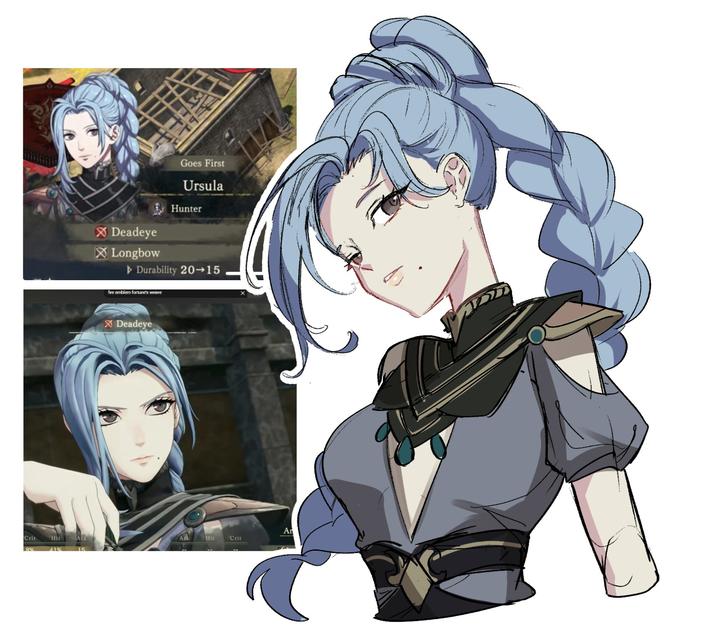 Deadeye Goes First Ursula Hunter Longbow ▷ Durability 20→15 fire emblem fortune's weave Deadeye Crit 8% 41% Hit Ark Hit Crit 15 An