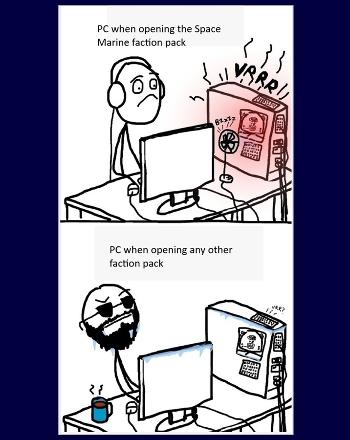 PC when opening the Space Marine faction pack 31 VARRI ۲۴ B2222 PC when opening any other faction pack VRR? STILMEY