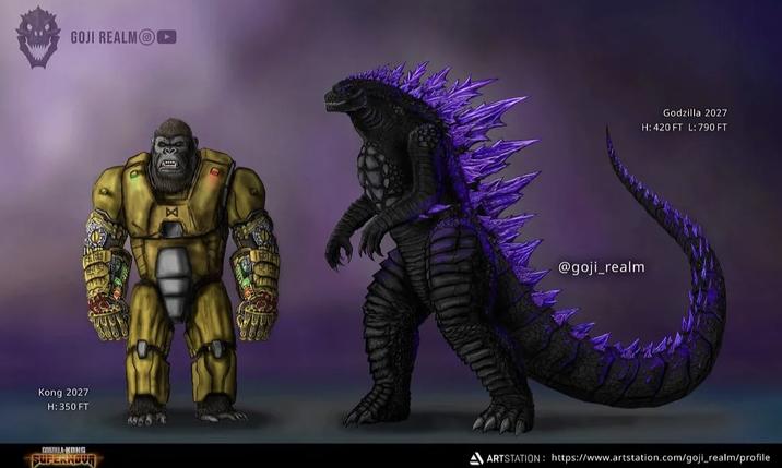 GOJI REALM▸ Kong 2027 H: 350 FT GODZILLA-KONG SUPERADU F @goji_realm Godzilla 2027 H: 420 FT L: 790 FT AARTSTATION: https://www.artstation.com/goji_realm/profile