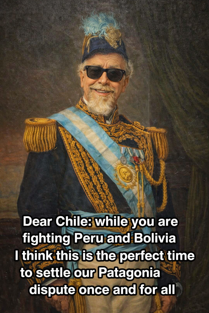 Dear Chile: while you are fighting Peru and Bolivia I think this is the perfect time to settle our Patagonia dispute once and for all