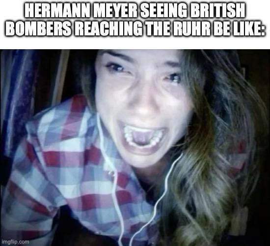 HERMANN MEYER SEEING BRITISH BOMBERS REACHING THE RUHR BE LIKE: imgflip.com