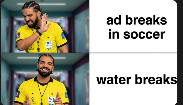 FIFA WORLD CUP FIFA WORLD CO TOS ad breaks in soccer water breaks