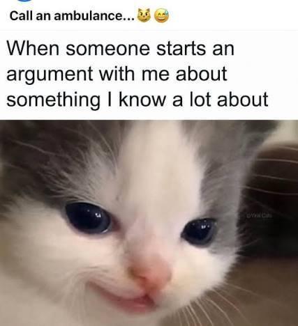 Call an ambulance... When someone starts an argument with me about something I know a lot about