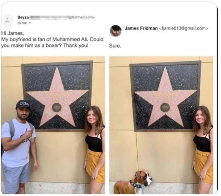 Beyza to me - Hi James, @hotmail.com> My boyfriend is fan of Muhammed Ali. Could you make him as a boxer? Thank you! calv Sure. James Fridman <fjamie013@gmail.com>