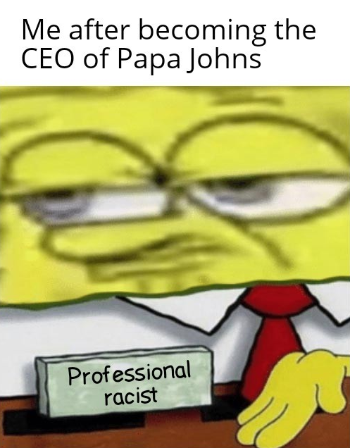 Me after becoming the CEO of Papa Johns Professional racist