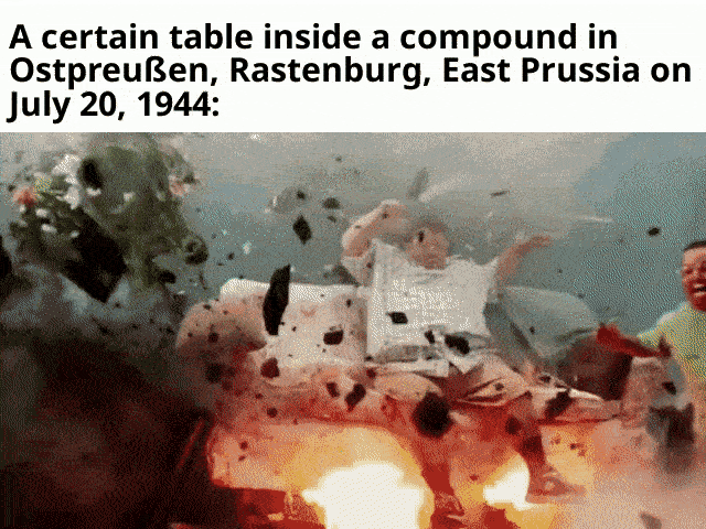 A certain table inside a compound in Ostpreußen, Rastenburg, East Prussia on July 20, 1944: