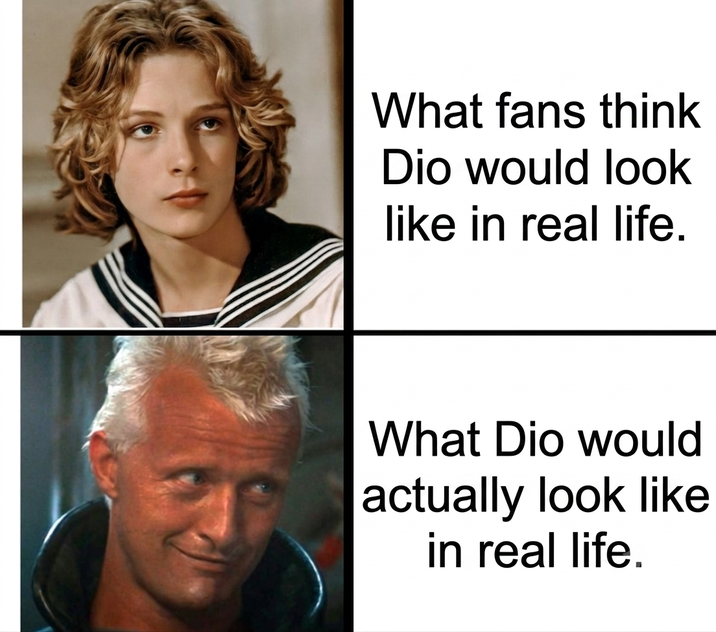What fans think Dio would look like in real life. What Dio would actually look like in real life.