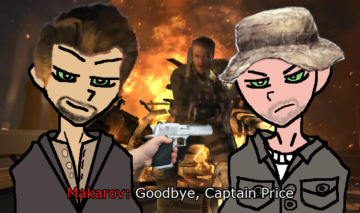 Rarely do I see some TCOAAL redraw of some COD game, so I made one, being based on the "Dust To Dust" mission in MW3 (2011) during the "Goodbye, Captain Price" segment with the QTE in it.

The desert eagle image coming from this reddit post here named "I will never forget the day i got to shoot a .50AE Desert Eagle, adding one more entry to my list of "useless guns that are fun to shoot tho"" by KorianHUN:
https://www.reddit.com/r/guns/comments/ithhsk/i_will_never_forget_the_day_i_got_to_shoot_a_50ae/