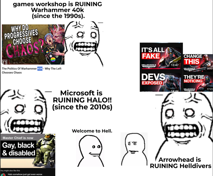 games workshop is RUINING Warhammer 40k (since the 1990s). WHY DO PROGRESSIVES CHOOSE CHAOS The Politics Of Warhammer 40K - Why The Left Chooses Chaos Master Chief is now Gay, black & disabled You might also like this Halo somehow just got even worse IT'S ALL FAKE HELLDIVERSI 13:47 Microsoft is RUINING HALO!! (since the 2010s) DEVS EXPOSED Welcome to Hell. CHANGE THIS HELLDIVERS II THEY'RE NOTICING 20:47 HELLDIVERS II 17:21 14.44 Arrowhead is RUINING Helldivers