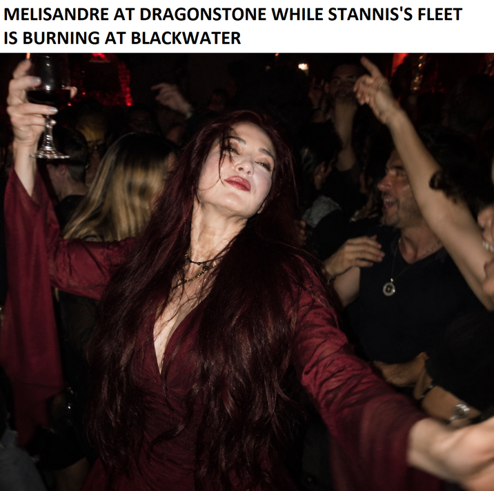 MELISANDRE AT DRAGONSTONE WHILE STANNIS'S FLEET IS BURNING AT BLACKWATER