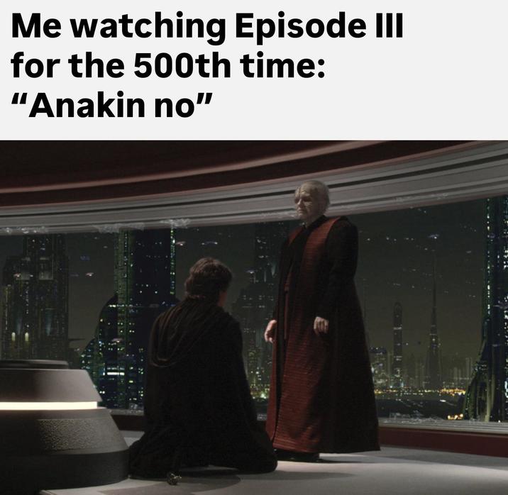 Me watching Episode III for the 500th time: "Anakin no"
