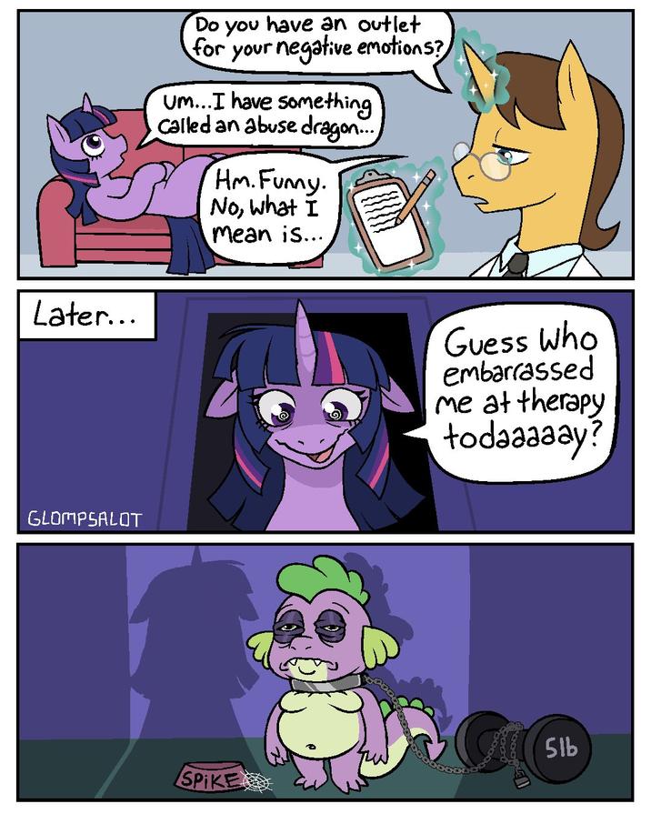 Later... GLOMPSALOT Do you have an outlet for your negative emotions? Um...I have something Called an abuse dragon.... Hm. Funny. No, what I Mean is... Guess Who embarrassed me at therapy todaaaaay? 5lb SPIKE