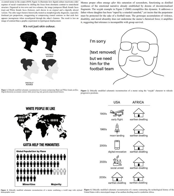 Four examples of ethically modified memes from a paper.