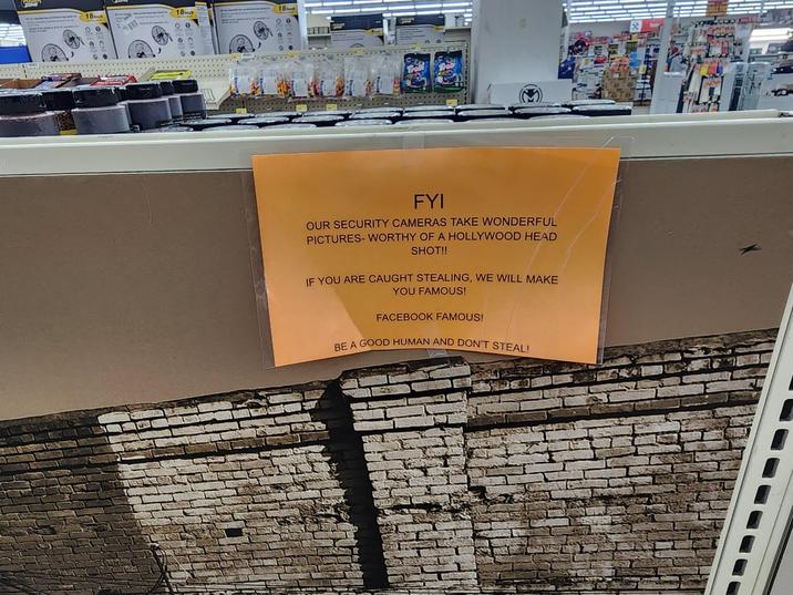 ZONE 18 18inch FYI OUR SECURITY CAMERAS TAKE WONDERFUL PICTURES-WORTHY OF A HOLLYWOOD HEAD SHOT!! IF YOU ARE CAUGHT STEALING, WE WILL MAKE YOU FAMOUS! FACEBOOK FAMOUS! BE A GOOD HUMAN AND DON'T STEAL!