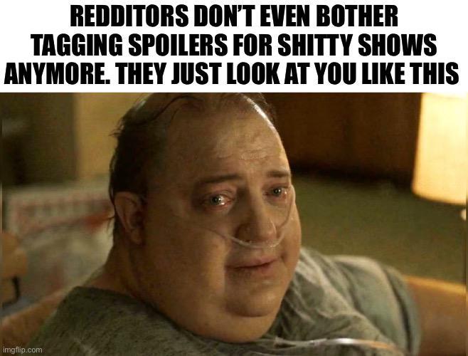 REDDITORS DON'T EVEN BOTHER TAGGING SPOILERS FOR S----- SHOWS ANYMORE. THEY JUST LOOK AT YOU LIKE THIS imgflip.com
